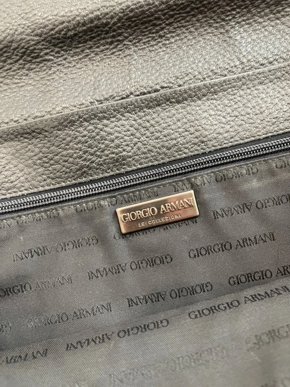 Giorgio Armani Le Collezioni Men's Black Pebbled Leather Messenger Bag